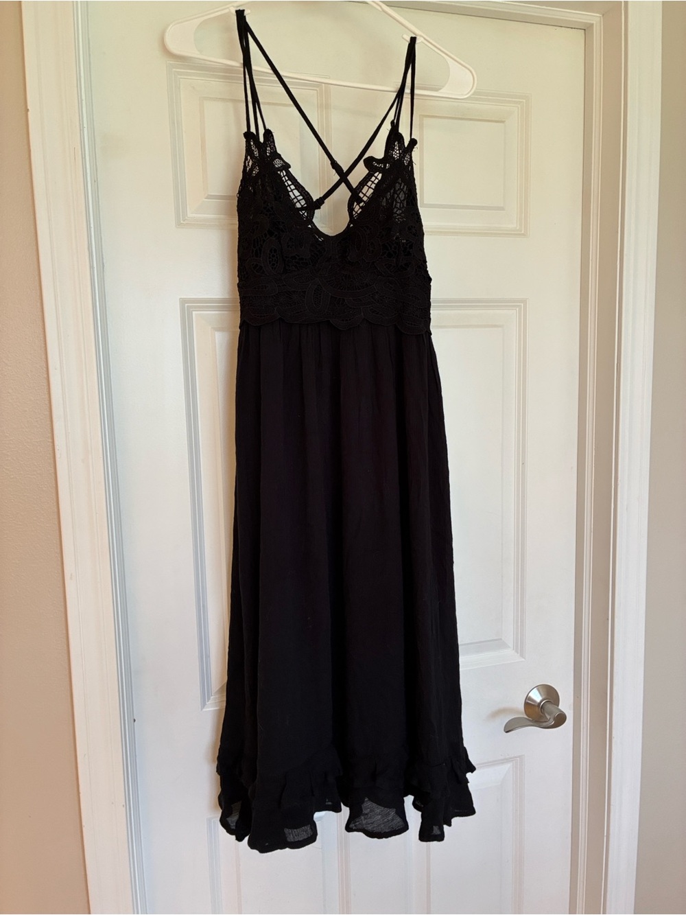 Listicle Black Crochet Bodice Strappy Dress